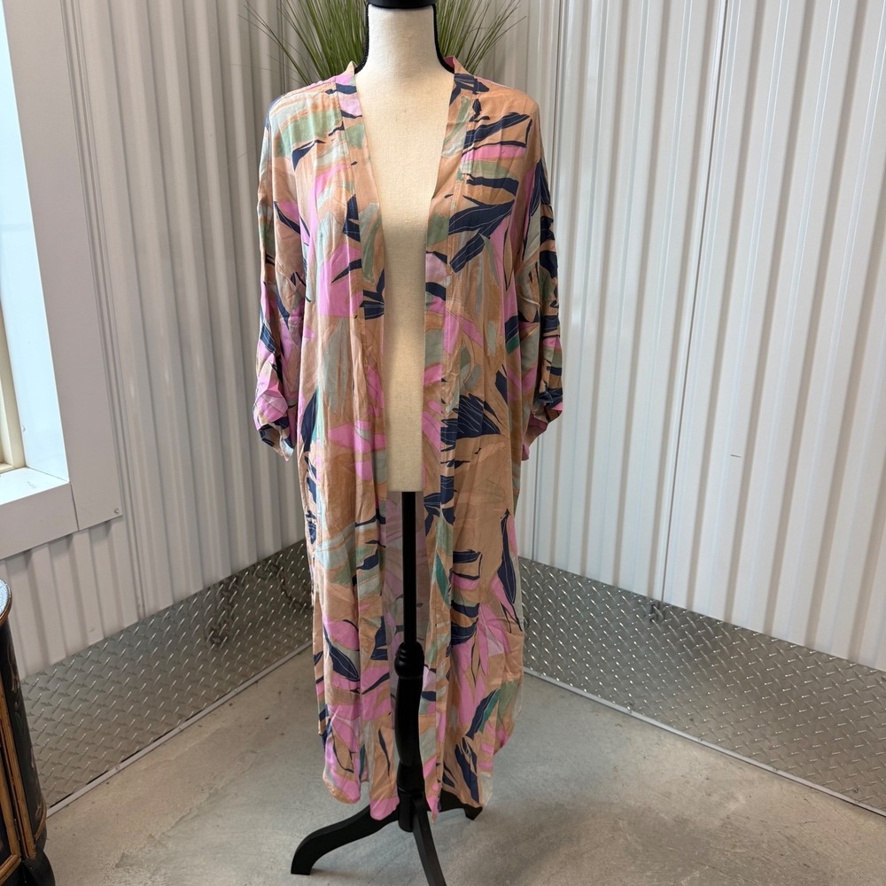 Saltwater Luxe‎ Kimono Duster Women OS Multicolor EUC Viscose Tropical Leaf
